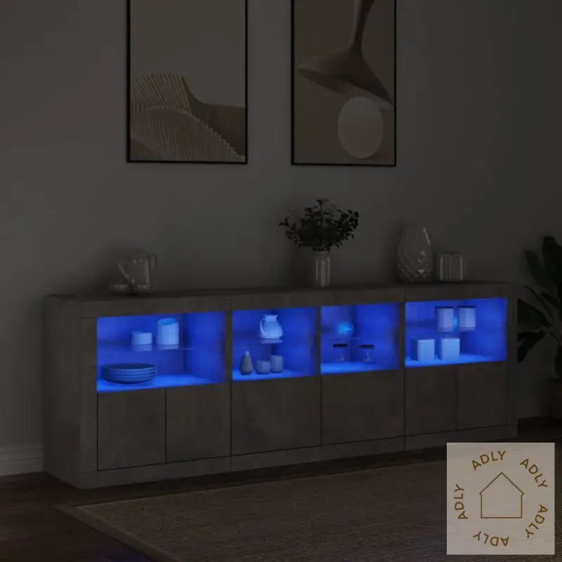 Skjenk Med Led-Lys Betonggrå 202X37X67 Cm