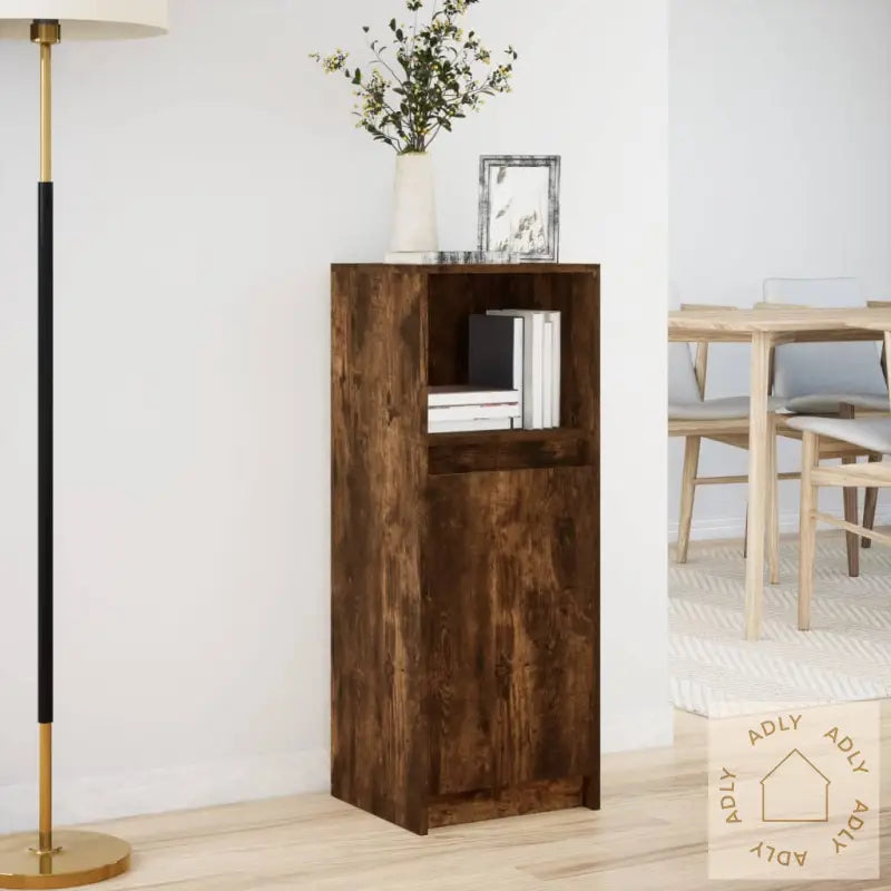 Skjenk Med Led Røkt Eik 38X34X100 Cm Konstruert Tre