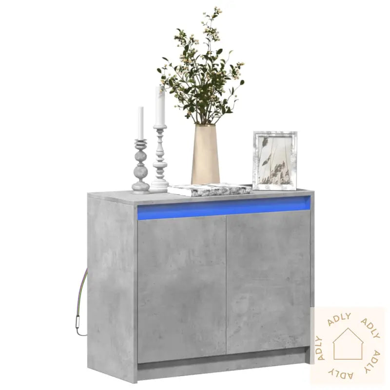 Skjenk Med Led Betonggrå 72X34X61 Cm Konstruert Tre