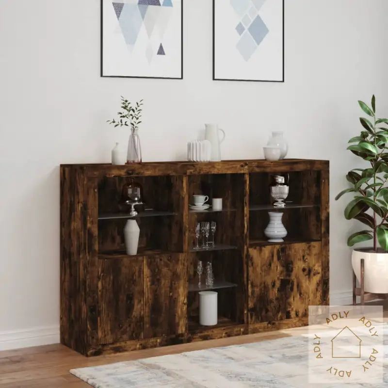 Skjenk Med Led-Lys Røkt Eik 162X37X100 Cm