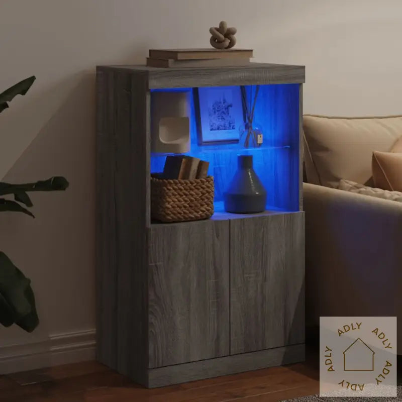 Skjenk Med Led-Lys Grå Sonoma 60,5X37X100 Cm