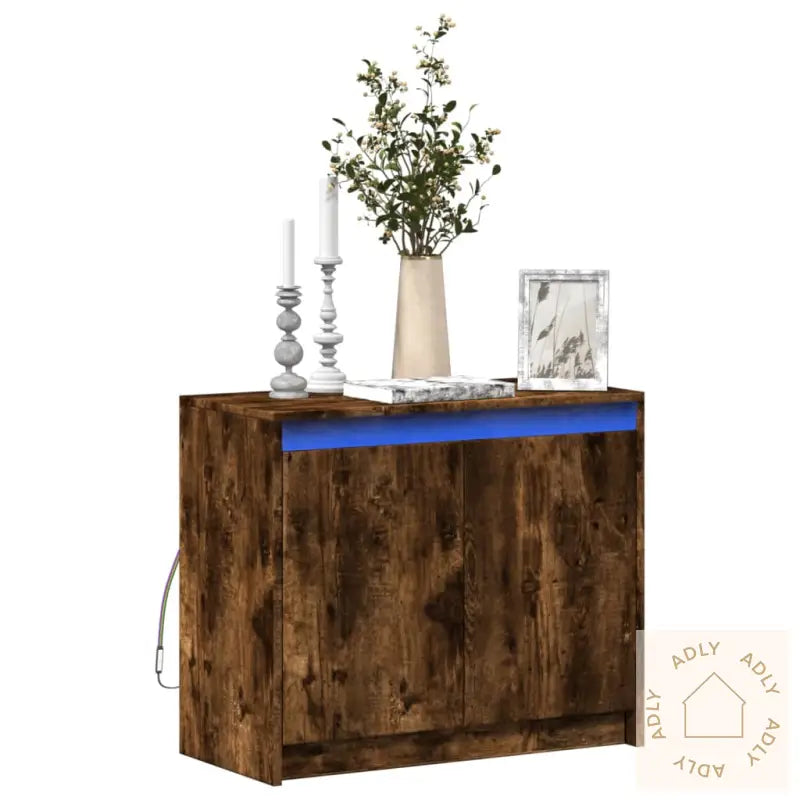 Skjenk Med Led Røkt Eik 72X34X61 Cm Konstruert Tre