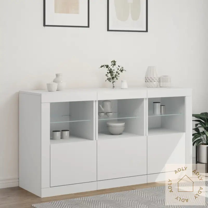 Skjenk Med Led-Lys Hvit 123X37X67 Cm