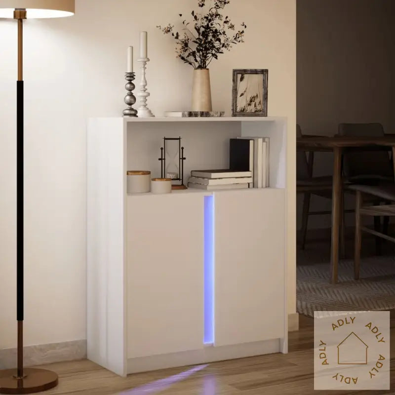 Skjenk Med Led Hvit 77X34X100 Cm Konstruert Tre