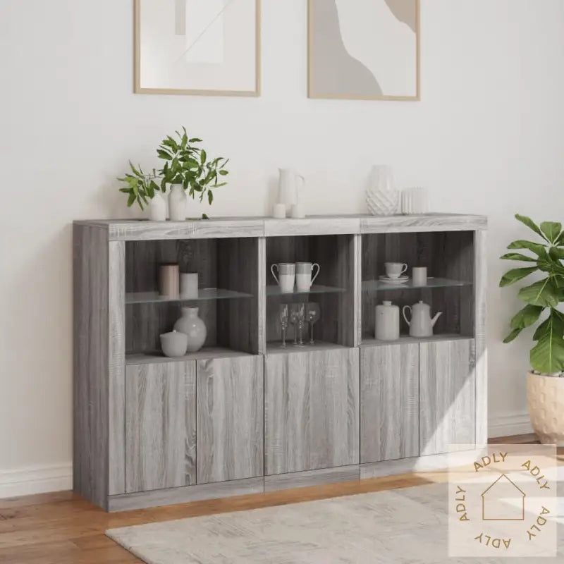 Skjenk Med Led-Lys Grå Sonoma 162X37X100 Cm