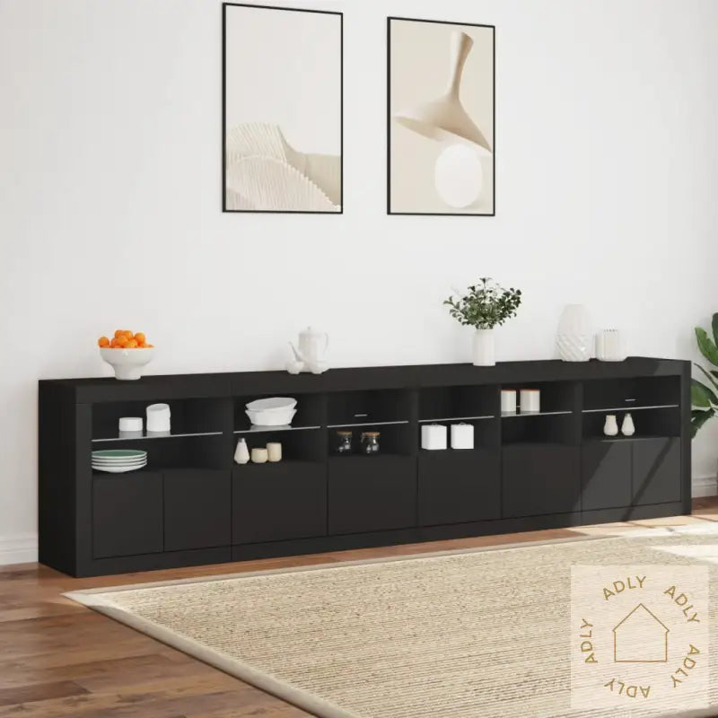 Skjenk Med Led-Lys Svart 283X37X67 Cm