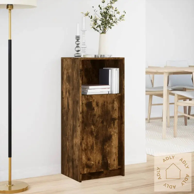 Skjenk Med Led Røkt Eik 42,5X34X100 Cm Konstruert Tre