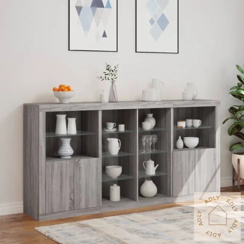 Skjenk Med Led-Lys Grå Sonoma 202X37X100 Cm