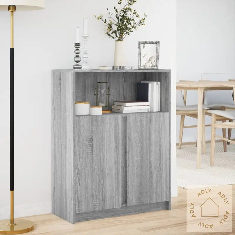 Skjenk Med Led Grå Sonoma 77X34X100 Cm Konstruert Tre