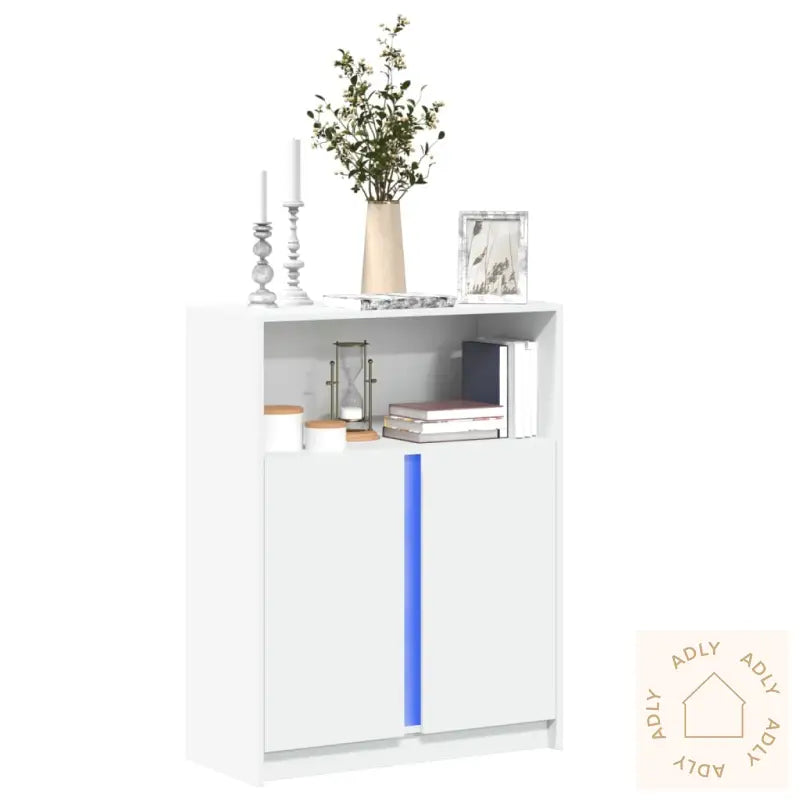 Skjenk Med Led Hvit 77X34X100 Cm Konstruert Tre