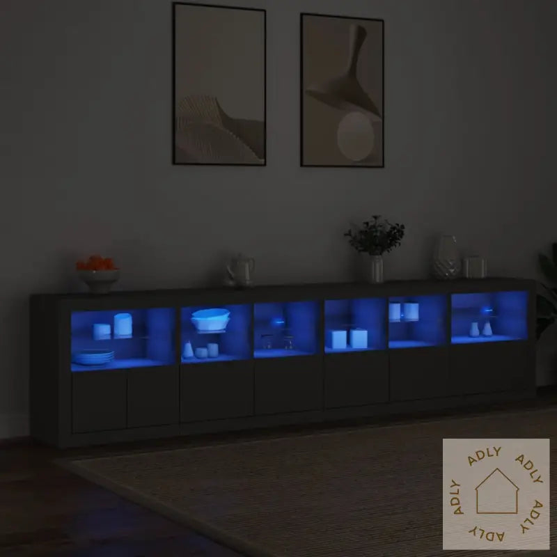 Skjenk Med Led-Lys Svart 283X37X67 Cm