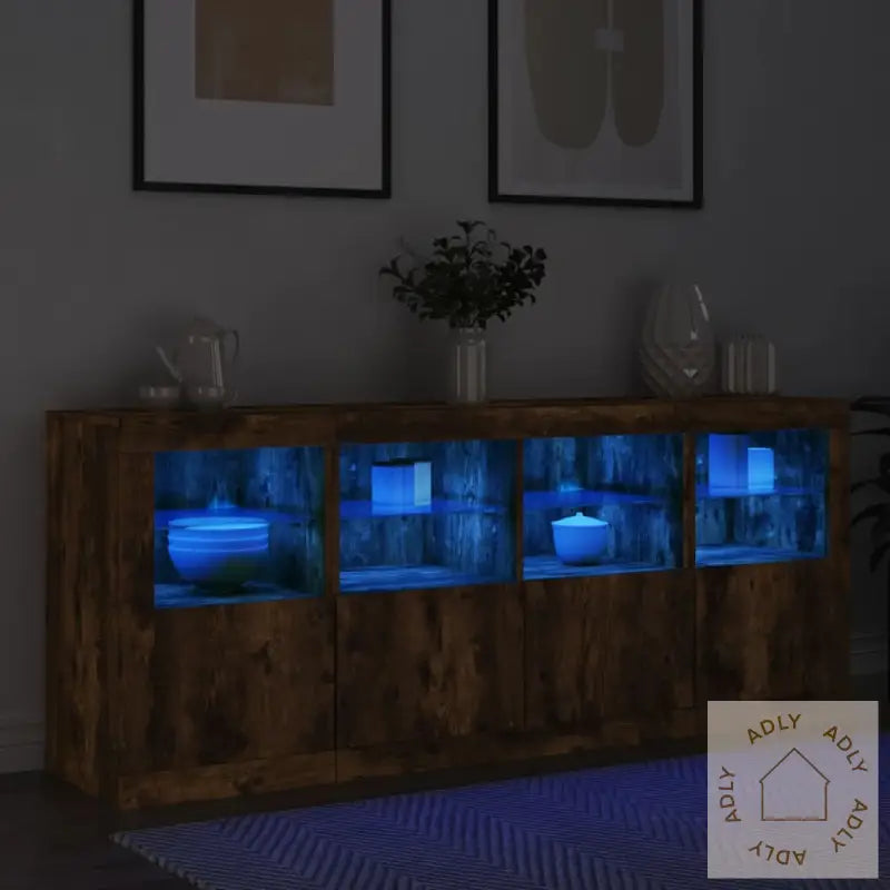Skjenk Med Led-Lys Røkt Eik 163X37X67 Cm