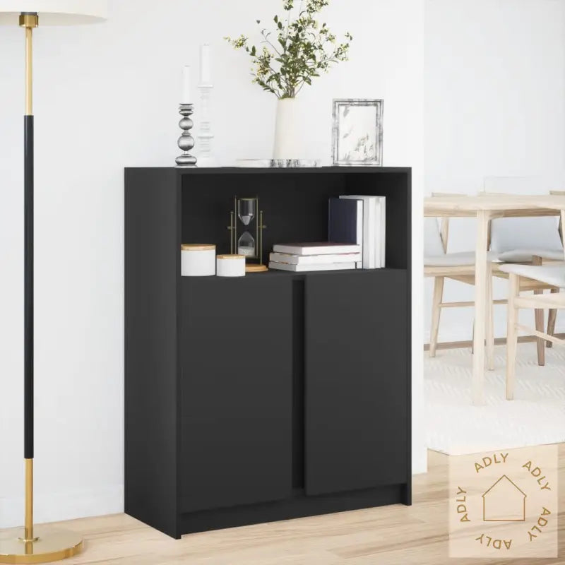 Skjenk Med Led Svart 77X34X100 Cm Konstruert Tre