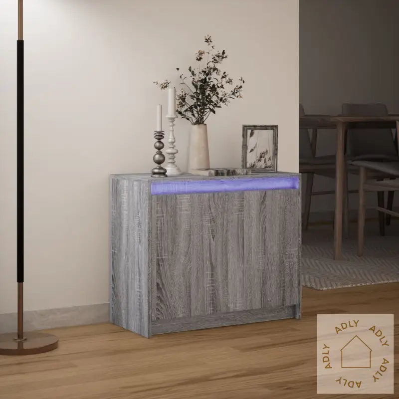 Skjenk Med Led Grå Sonoma 72X34X61 Cm Konstruert Tre