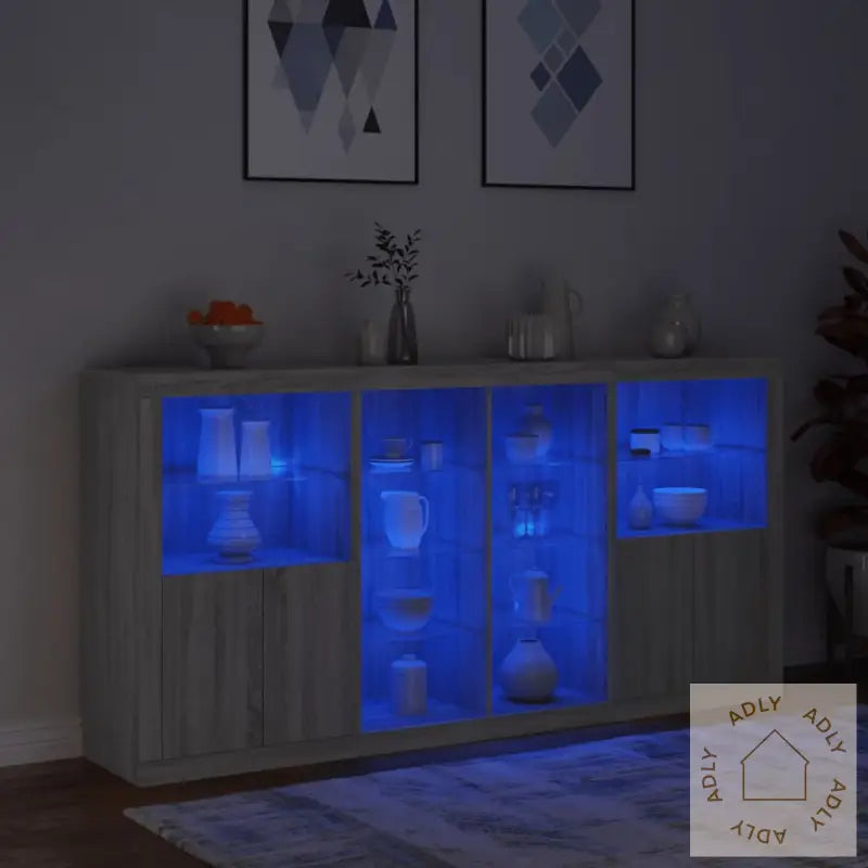 Skjenk Med Led-Lys Grå Sonoma 202X37X100 Cm