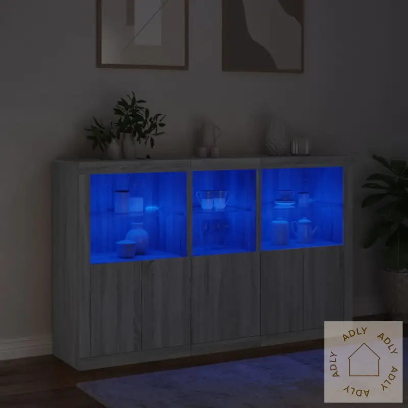 Skjenk Med Led-Lys Grå Sonoma 162X37X100 Cm