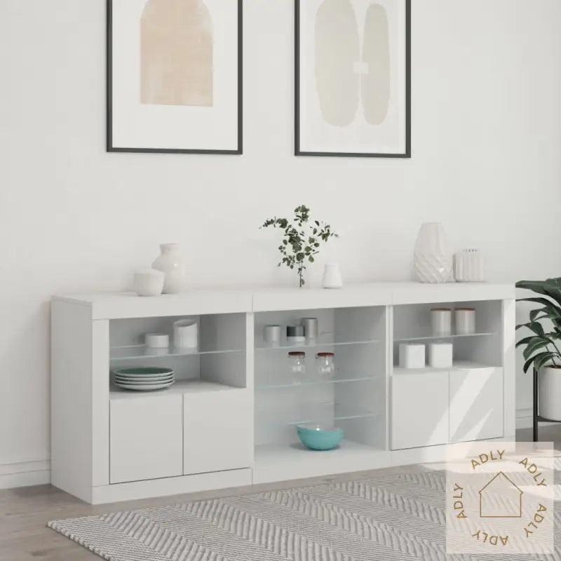 Skjenk Med Led-Lys Hvit 181,5X37X67 Cm