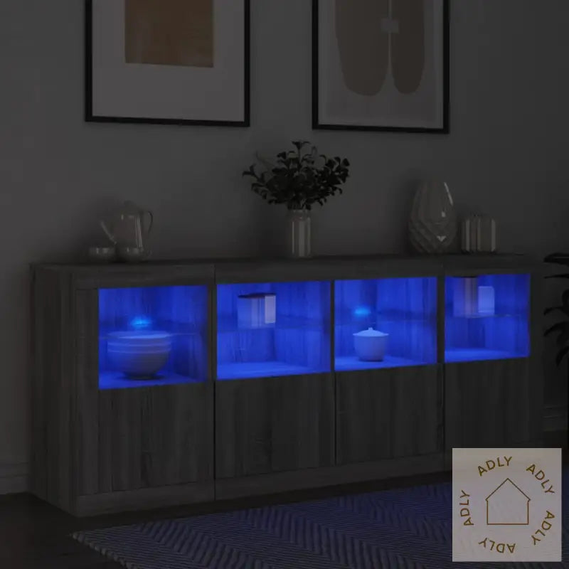 Skjenk Med Led-Lys Grå Sonoma 163X37X67 Cm