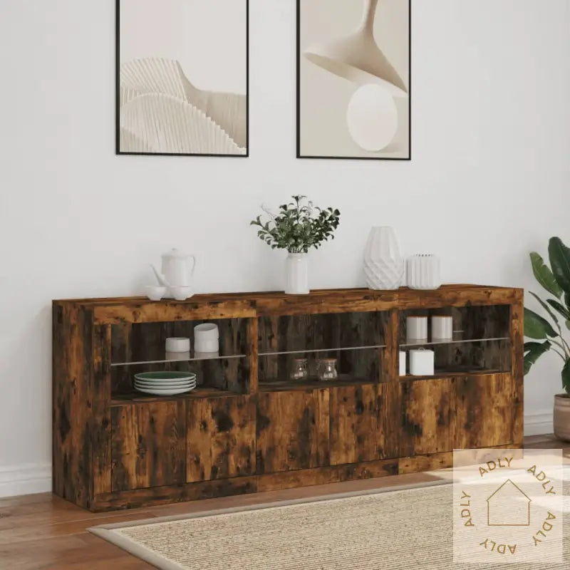Skjenk Med Led-Lys Røkt Eik 181,5X37X67 Cm