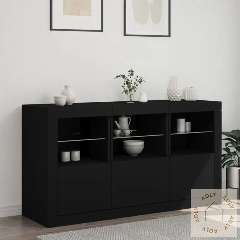 Skjenk Med Led-Lys Svart 123X37X67 Cm