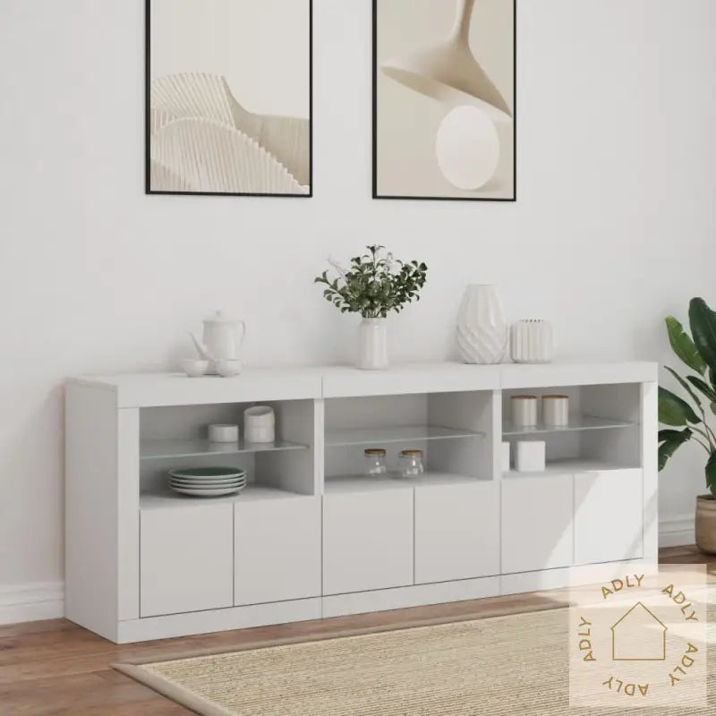 Skjenk Med Led-Lys Hvit 181,5X37X67 Cm