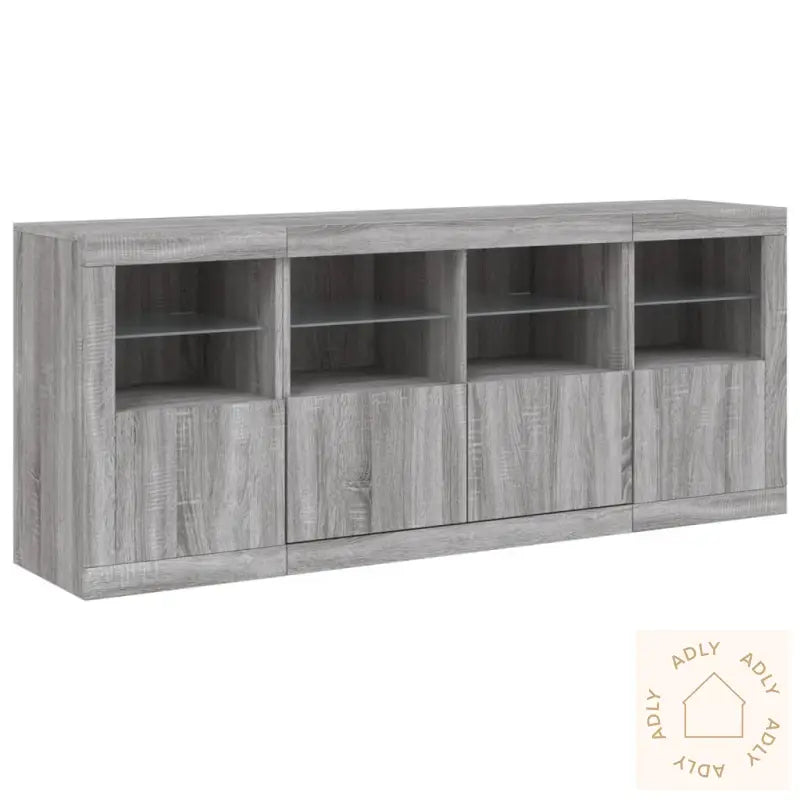 Skjenk Med Led-Lys Grå Sonoma 163X37X67 Cm