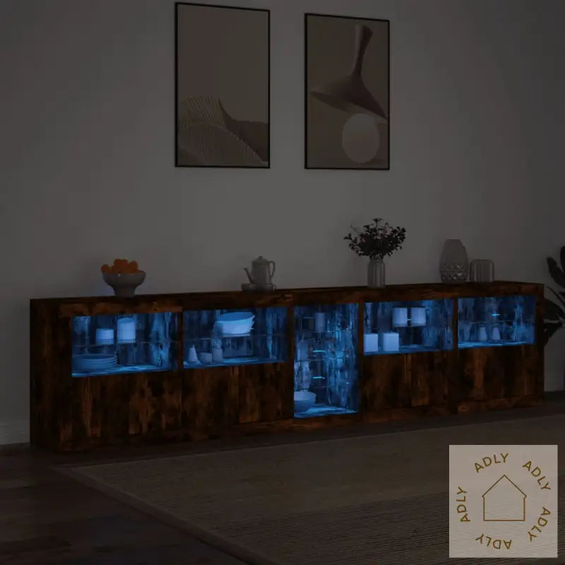 Skjenk Med Led-Lys Røkt Eik 283X37X67 Cm