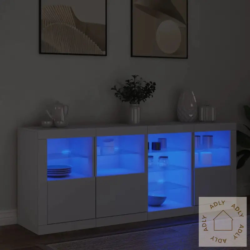 Skjenk Med Led-Lys Hvit 164X37X67 Cm