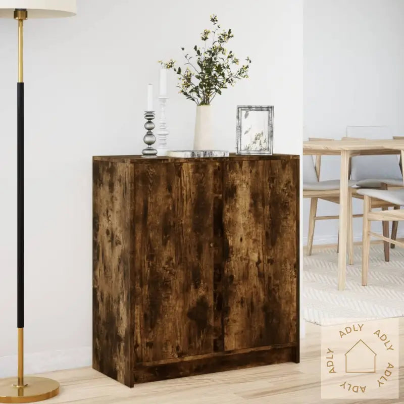 Skjenk Med Led Røkt Eik 77X34X85 Cm Konstruert Tre