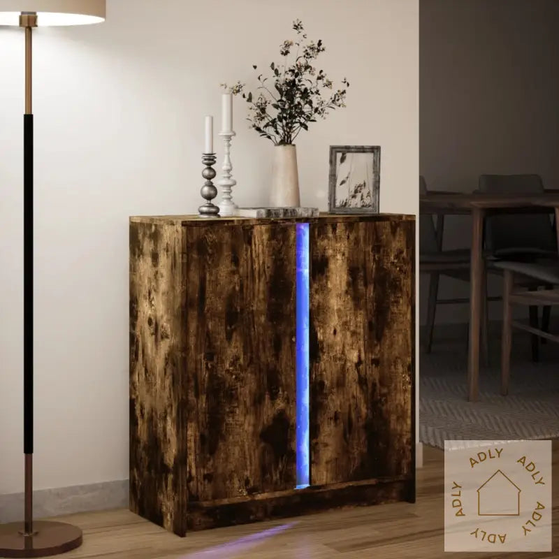 Skjenk Med Led Røkt Eik 77X34X85 Cm Konstruert Tre