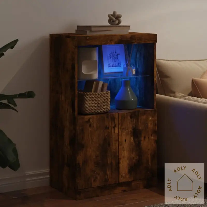 Skjenk Med Led-Lys Røkt Eik 60,5X37X100 Cm