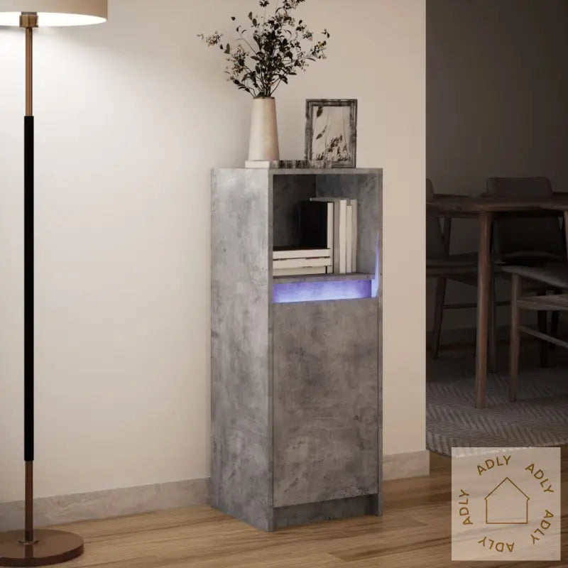 Skjenk Med Led Betonggrå 38X34X100 Cm Konstruert Tre