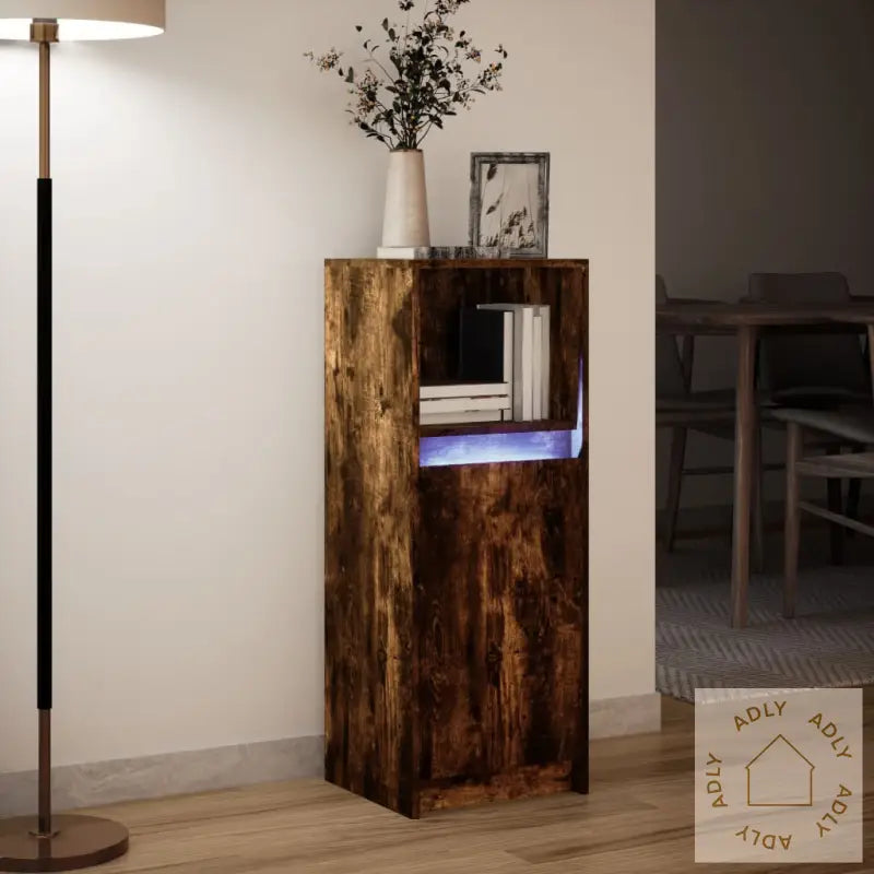 Skjenk Med Led Røkt Eik 38X34X100 Cm Konstruert Tre