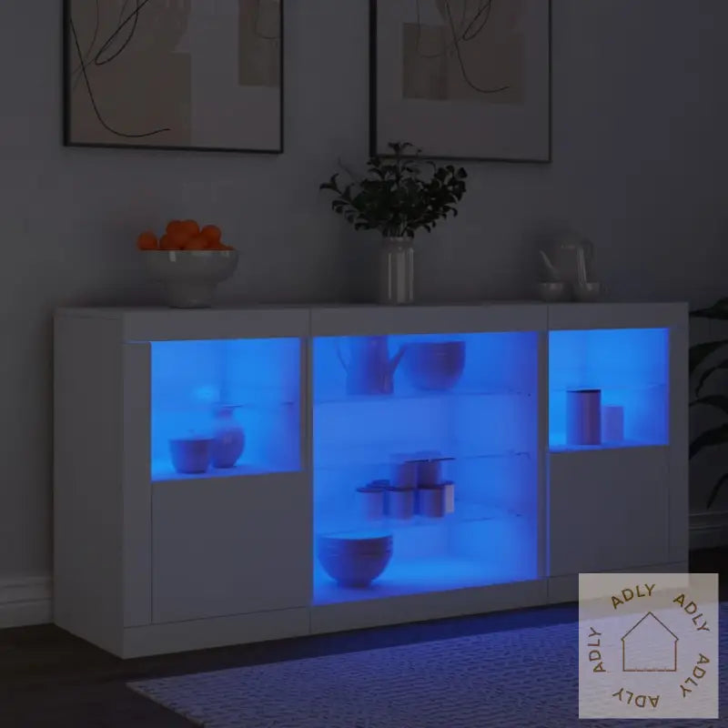 Skjenk Med Led-Lys Hvit 142,5X37X67 Cm