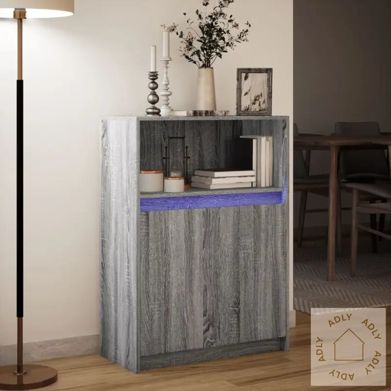 Skjenk Med Led Grå Sonoma 72X34X100 Cm Konstruert Tre