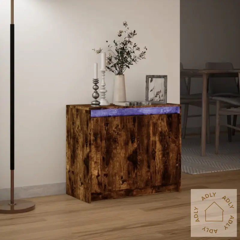 Skjenk Med Led Røkt Eik 72X34X61 Cm Konstruert Tre