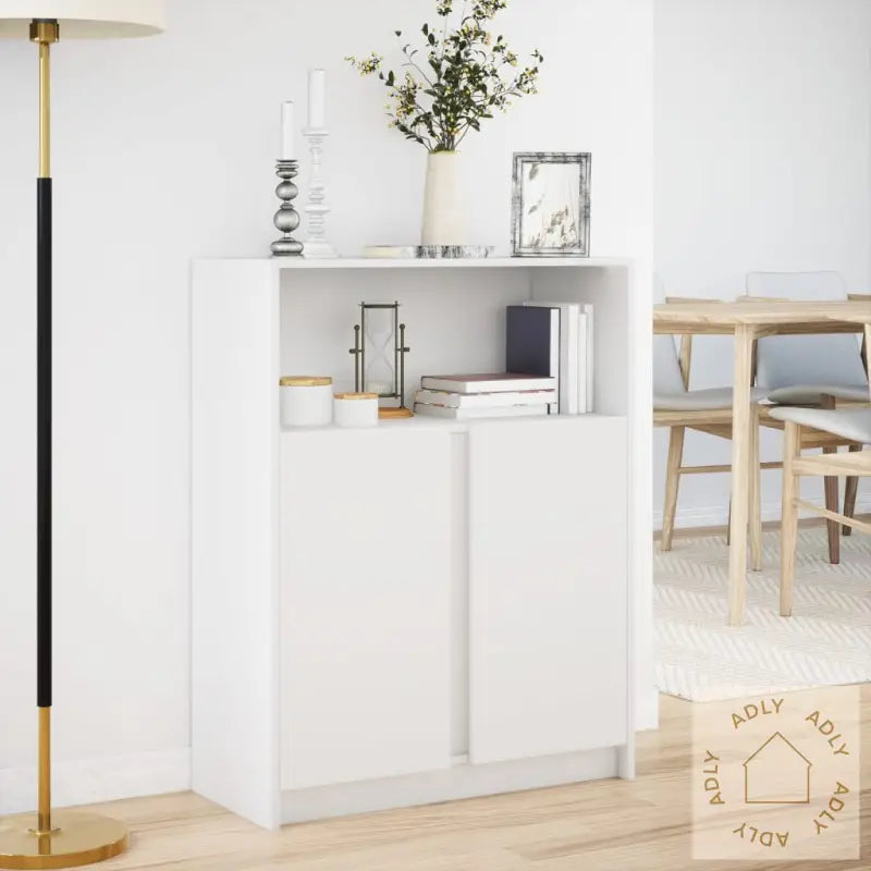 Skjenk Med Led Hvit 77X34X100 Cm Konstruert Tre