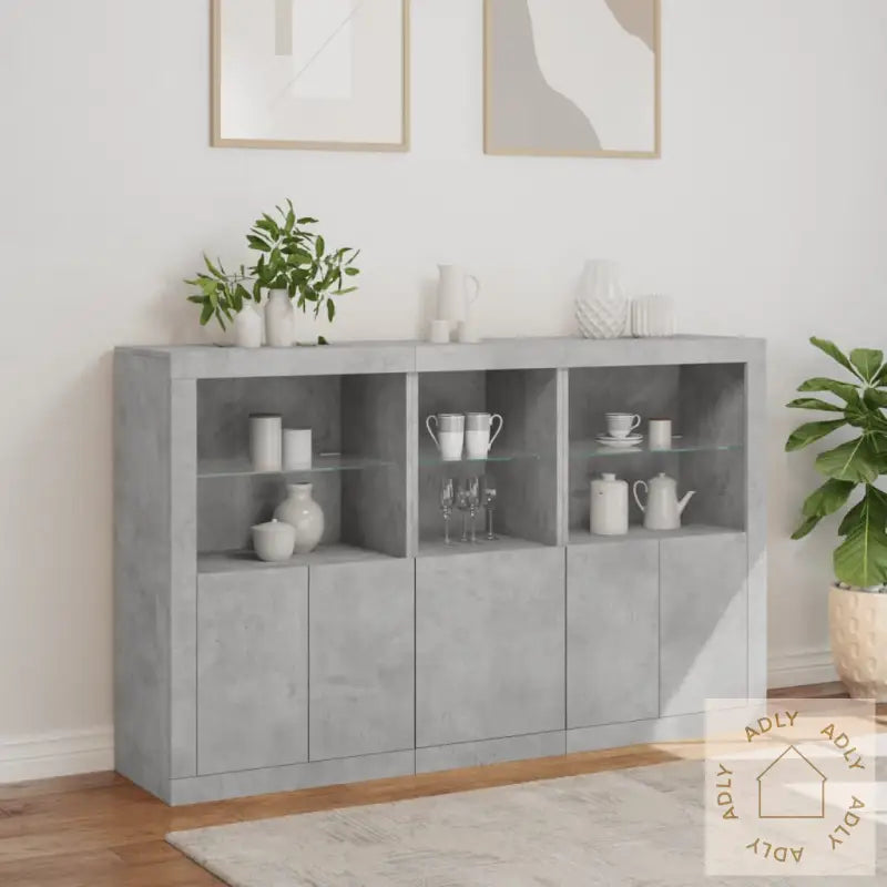 Skjenk Med Led-Lys Betonggrå 162X37X100 Cm