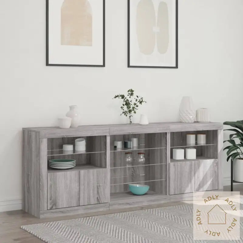 Skjenk Med Led-Lys Grå Sonoma 181,5X37X67 Cm