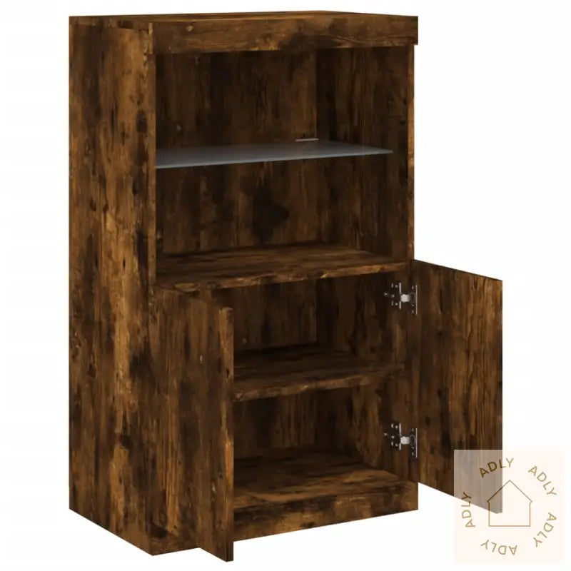 Skjenk Med Led-Lys Røkt Eik 60,5X37X100 Cm