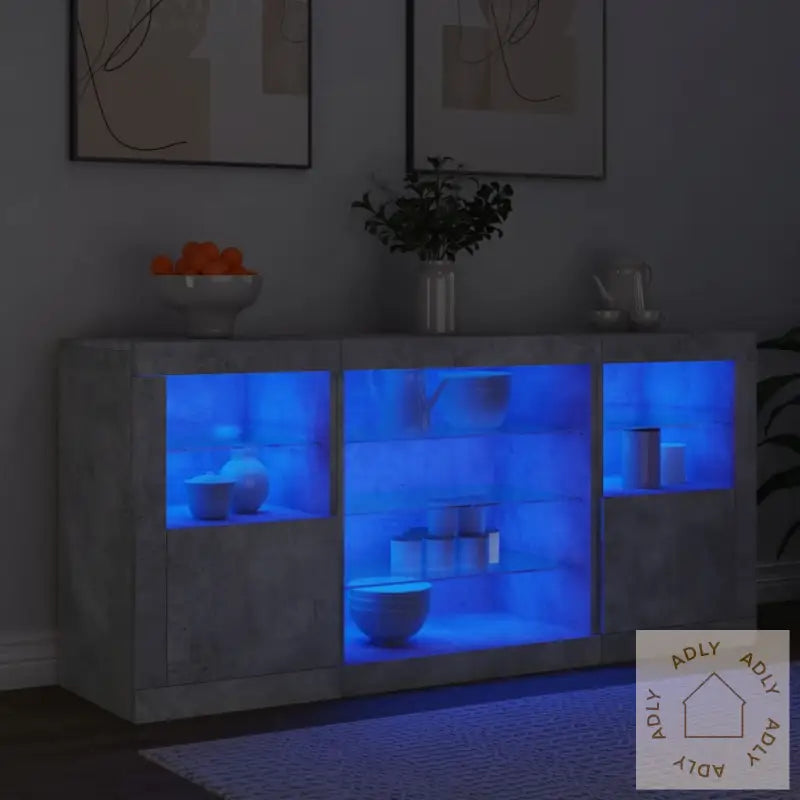 Skjenk Med Led-Lys Betonggrå 142,5X37X67 Cm