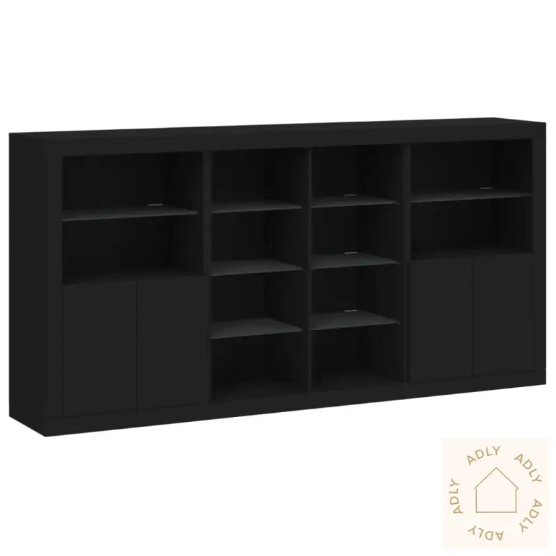 Skjenk Med Led-Lys Svart 202X37X100 Cm