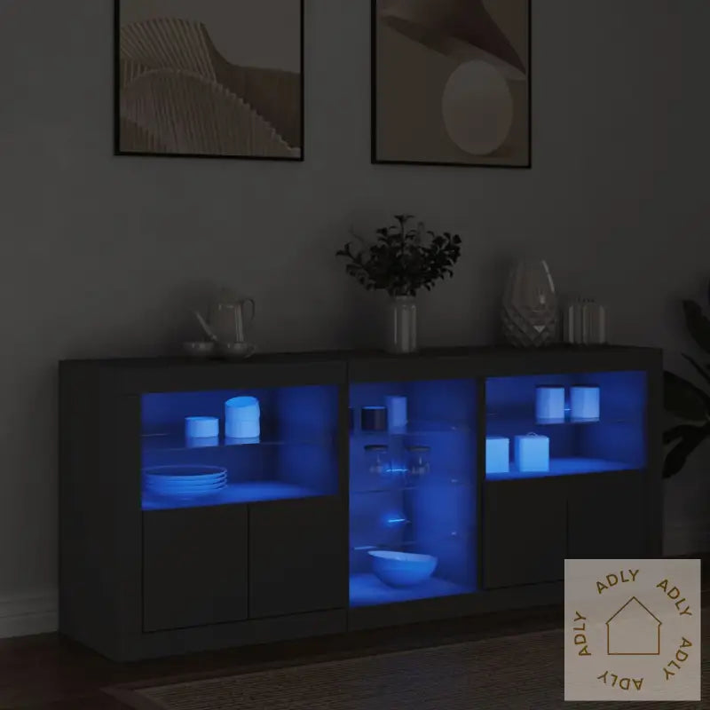 Skjenk Med Led-Lys Svart 162X37X67 Cm