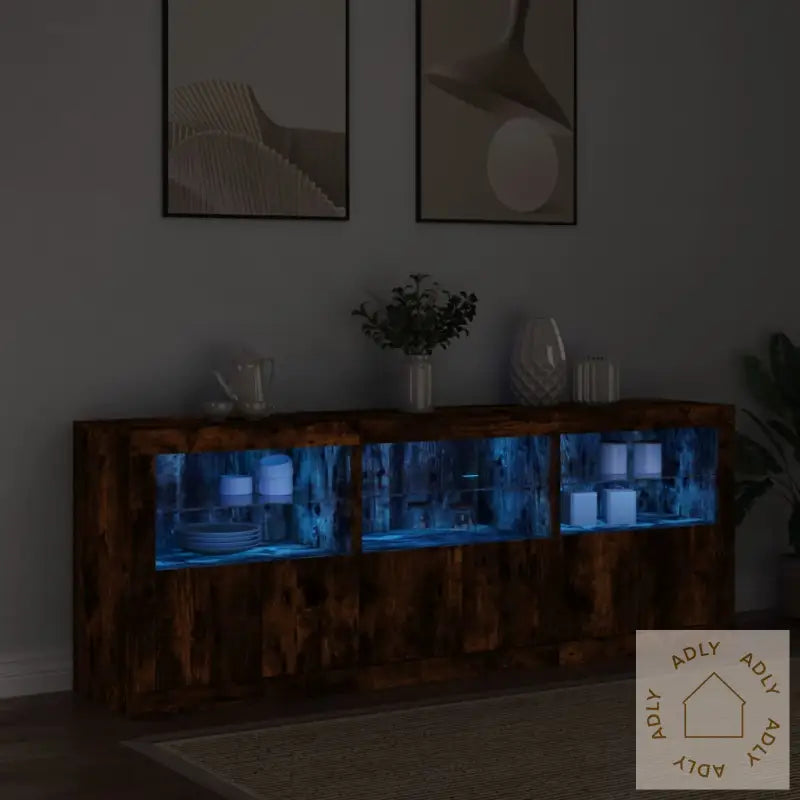 Skjenk Med Led-Lys Røkt Eik 181,5X37X67 Cm