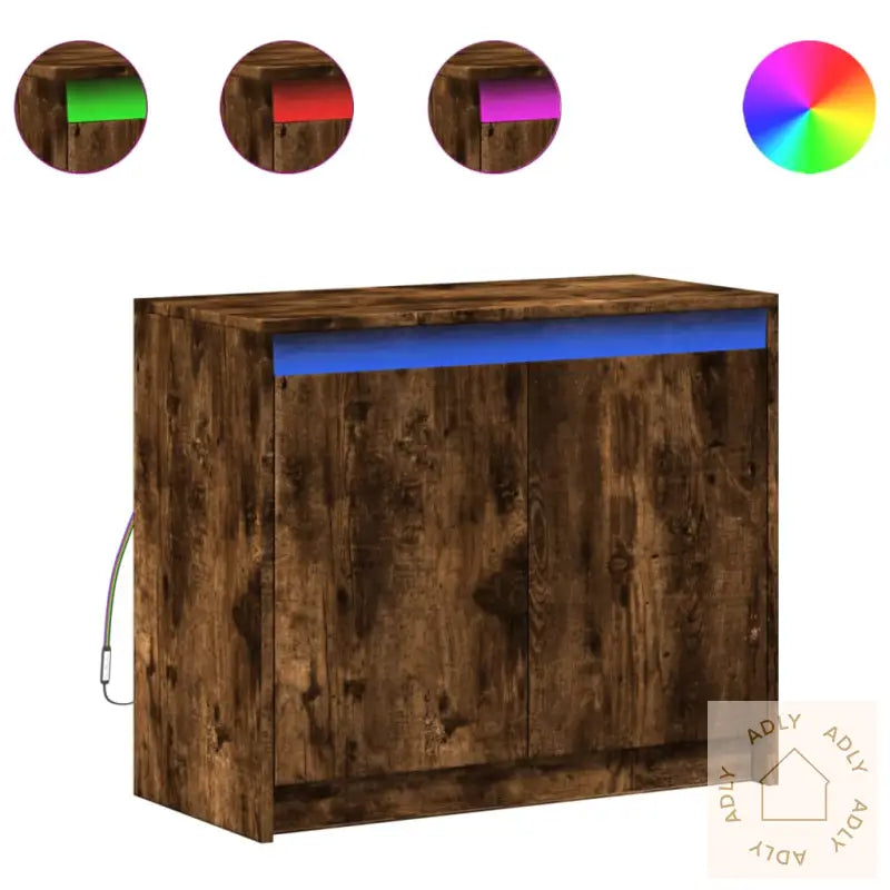 Skjenk Med Led Røkt Eik 72X34X61 Cm Konstruert Tre