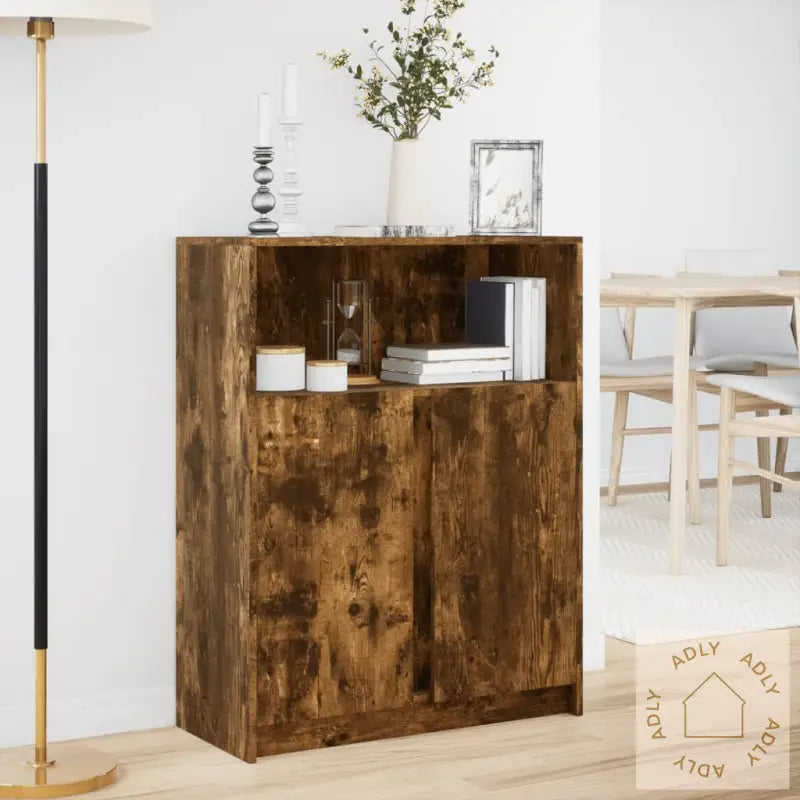 Skjenk Med Led Røkt Eik 77X34X100 Cm Konstruert Tre