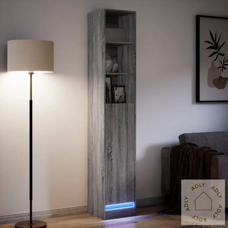 Skjenk Med Led Grå Sonoma 36X32,5X200 Cm Konstruert Tre