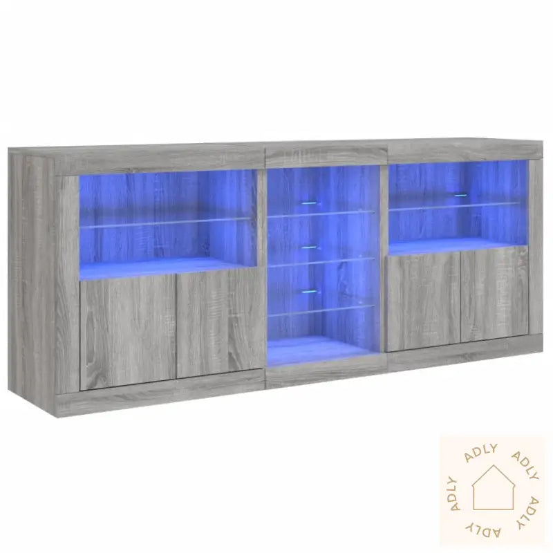 Skjenk Med Led-Lys Grå Sonoma 181,5X37X67 Cm