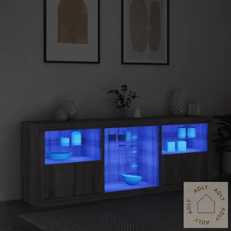Skjenk Med Led-Lys Grå Sonoma 181,5X37X67 Cm