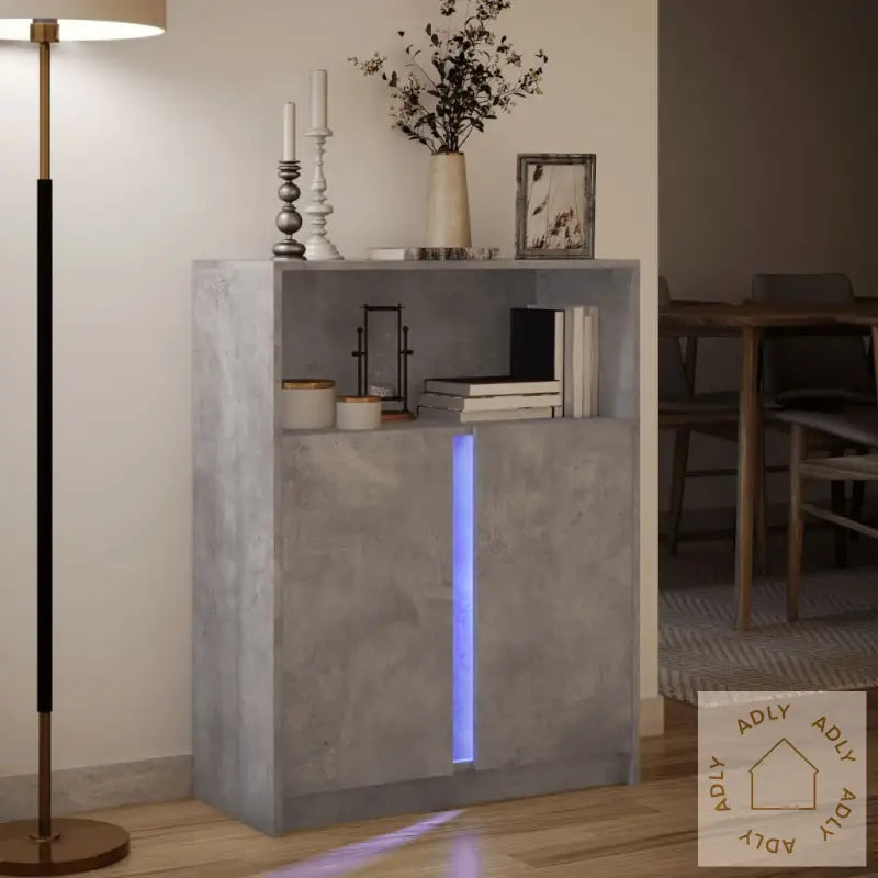 Skjenk Med Led Betonggrå 77X34X100 Cm Konstruert Tre